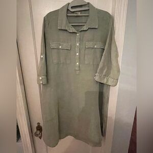 Charlie Paige Button-Up Shirt Dress - Sage Green